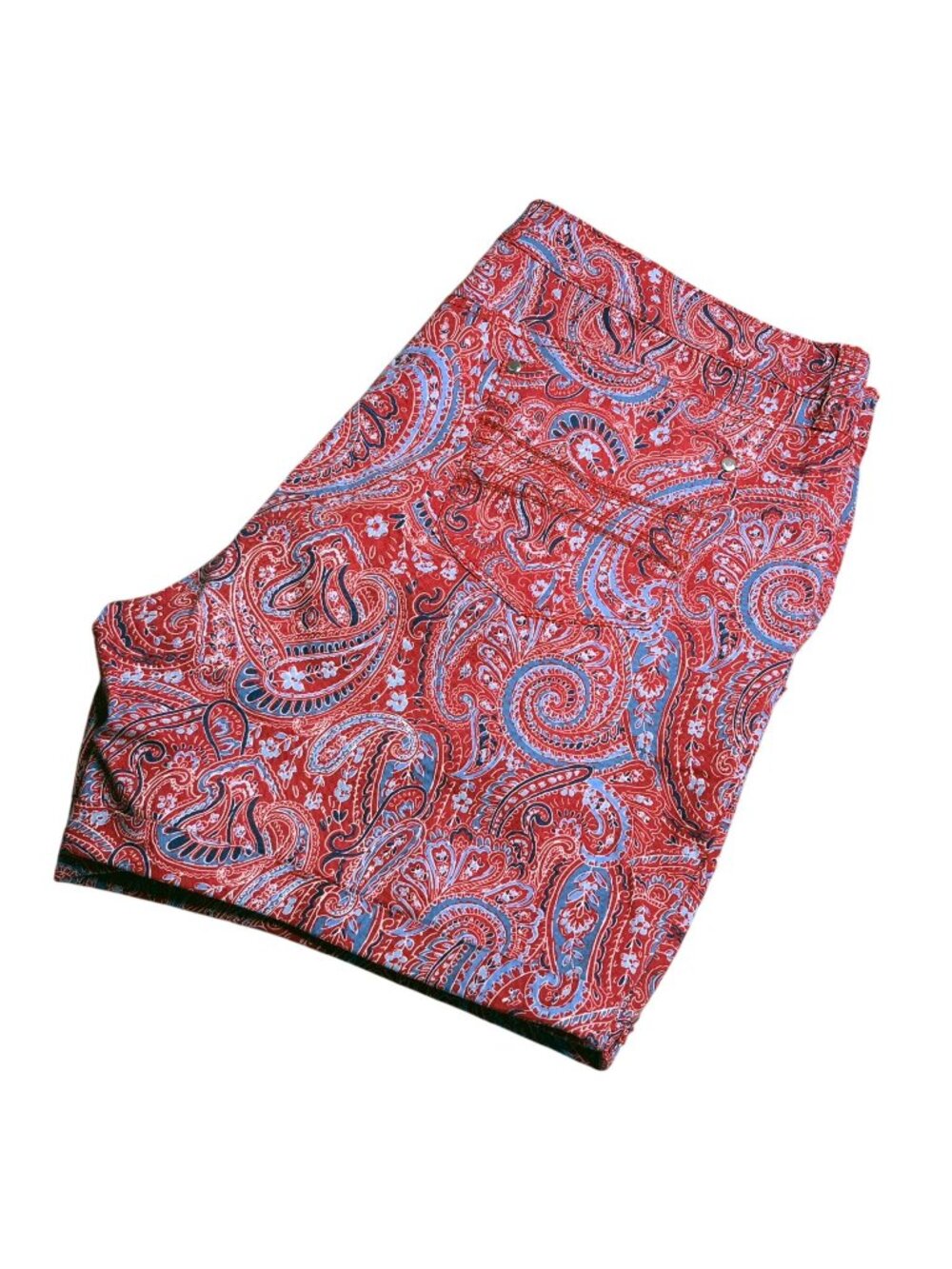 Bandolino Amy Paisley Print Denim Shorts 16 Casual Stretch Red & Blue